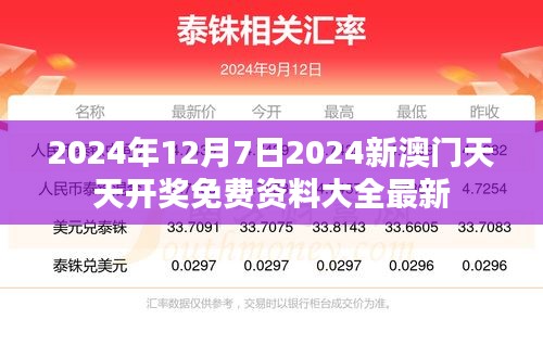 2024年12月7日2024新澳门天天开奖免费资料大全最新